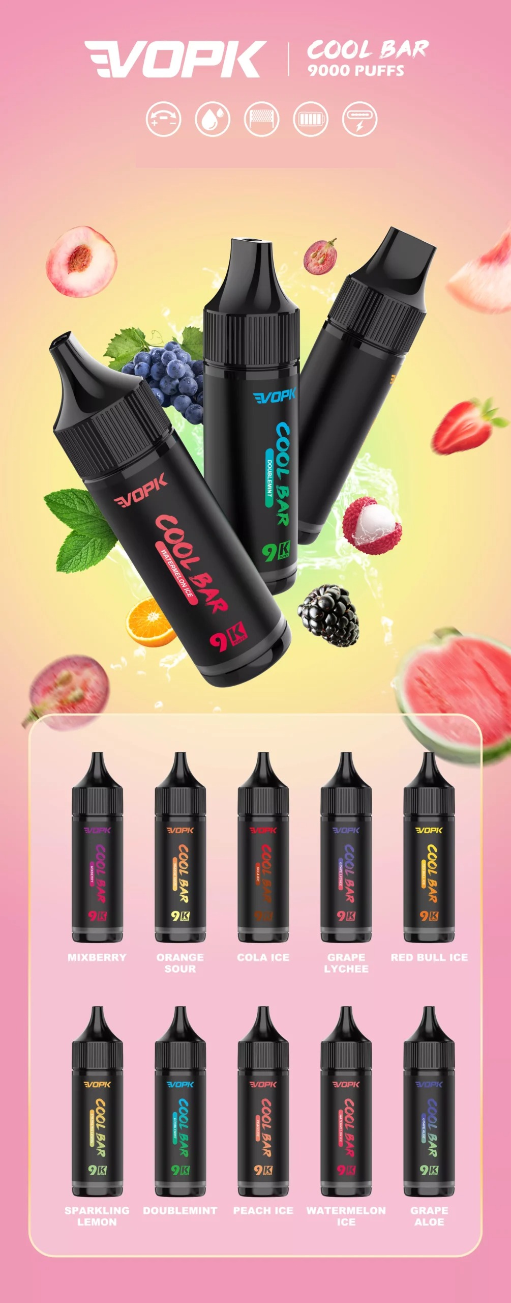 VOPK COOL BAR-9000 PUFFS Vape de unică folosință în vrac - Furnizor en gros