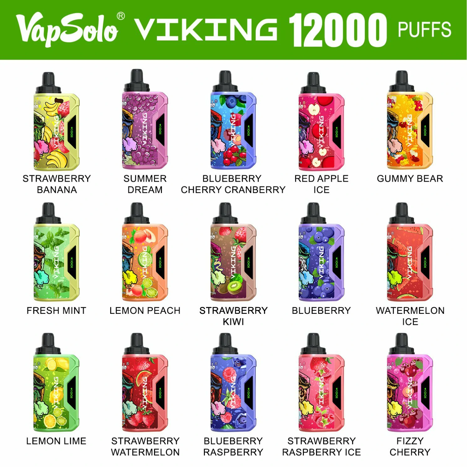 VapSolo Viking 12000 Puffov 2% 5% Nízka sila Nabíjateľné Hromadný nákup Jednorazové Vapes pero Veľkoobchod