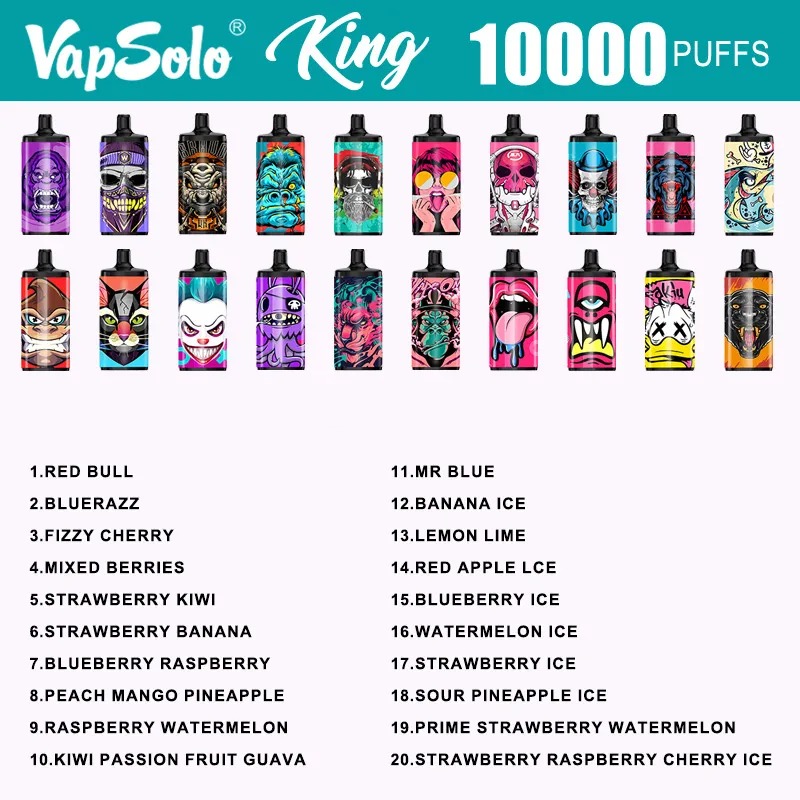 Vapsolo King 10000 Puhkumist 2% 5% Madal Tugevus Laetav Hulgiosta Ühekordselt Kasutatavad Vape Pen Nõukokku