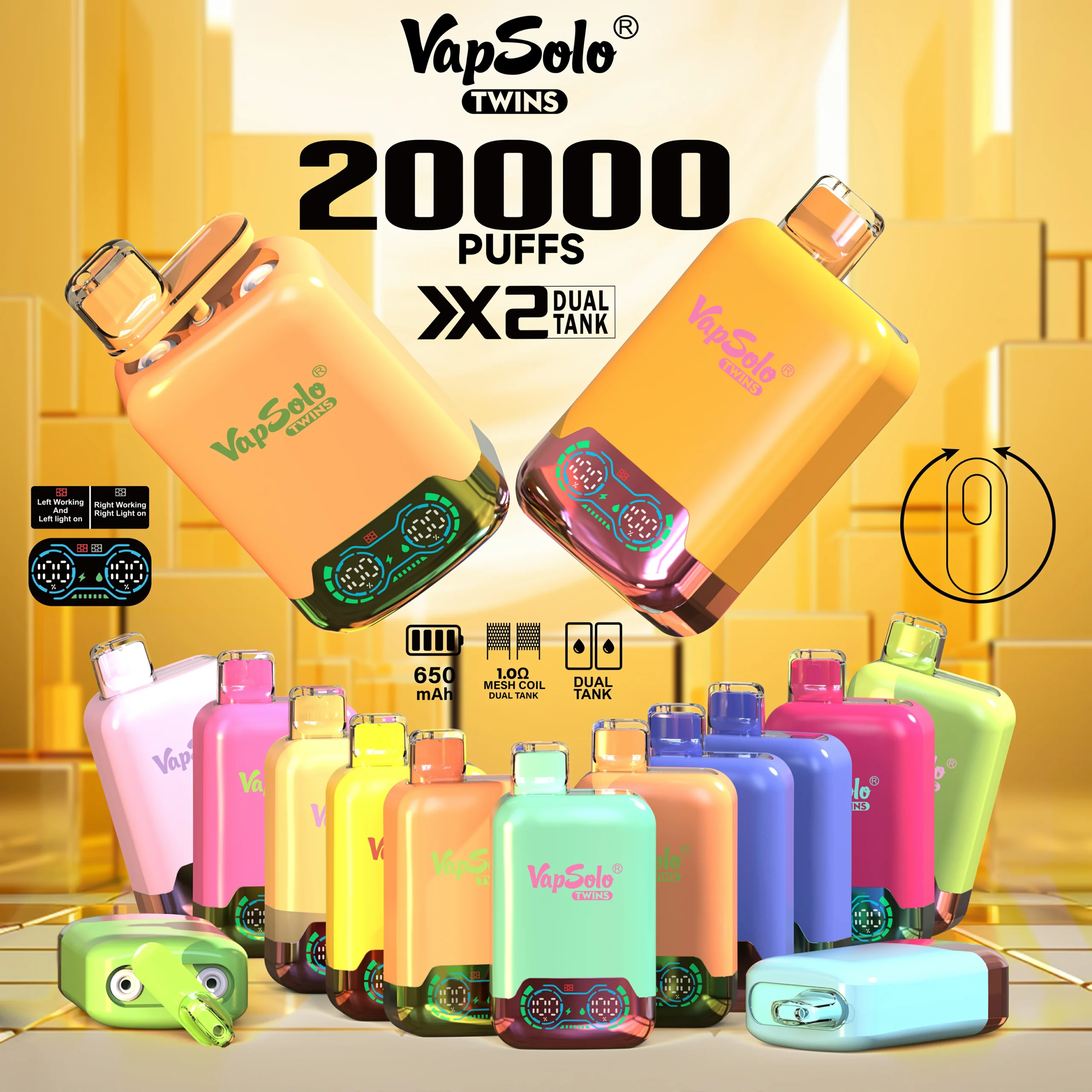 VapSolo Twins 20000 Puffs 2% 5% Low Strength Rechargeable Bulk Buy Disposable Vapes Pen Wholesale