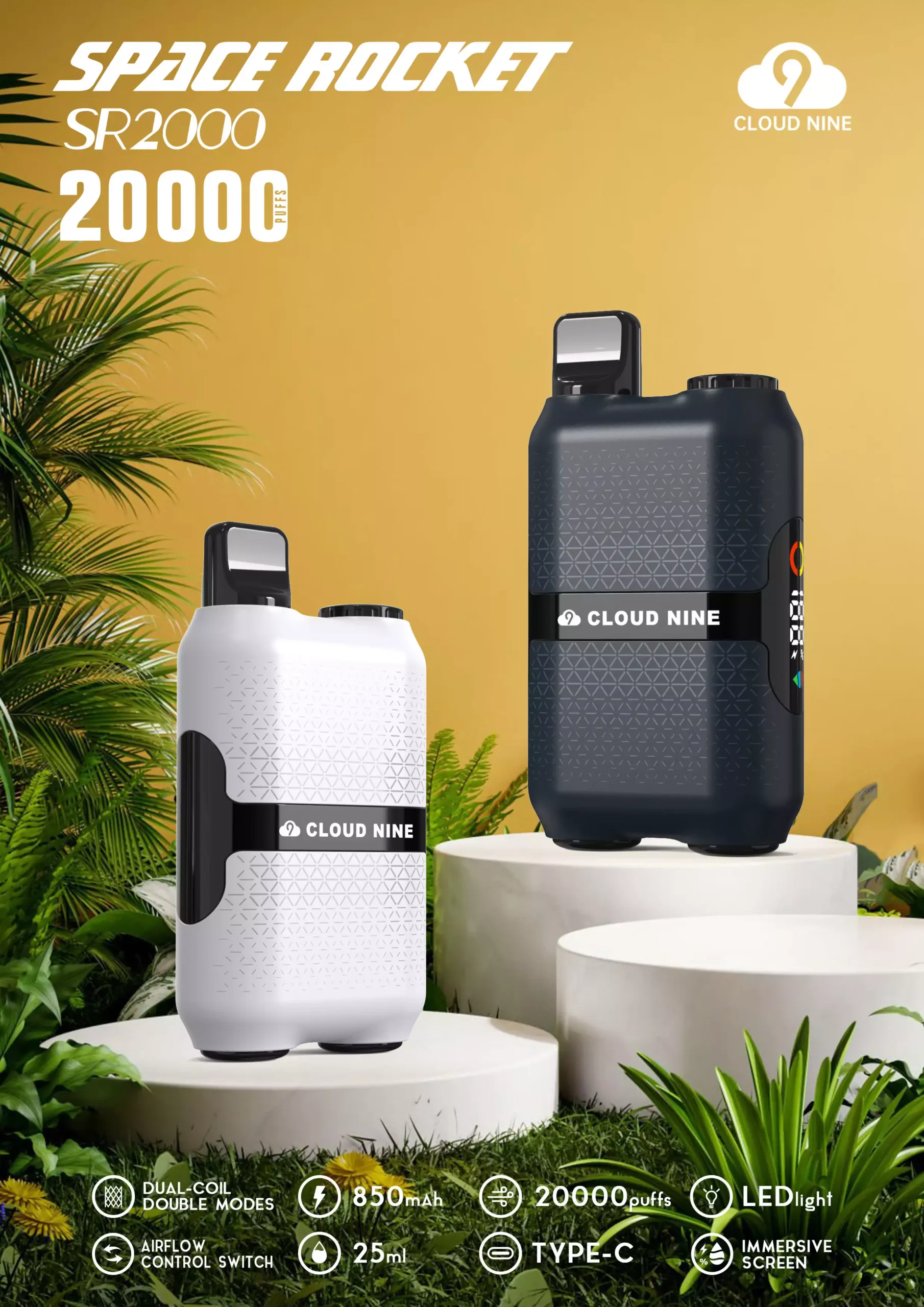 CLOUD NINE D33 20000 bouffées Double maille Écran immersif 5% Faible intensité Achat en gros Vape jetable rechargeable Stylo Vape en gros