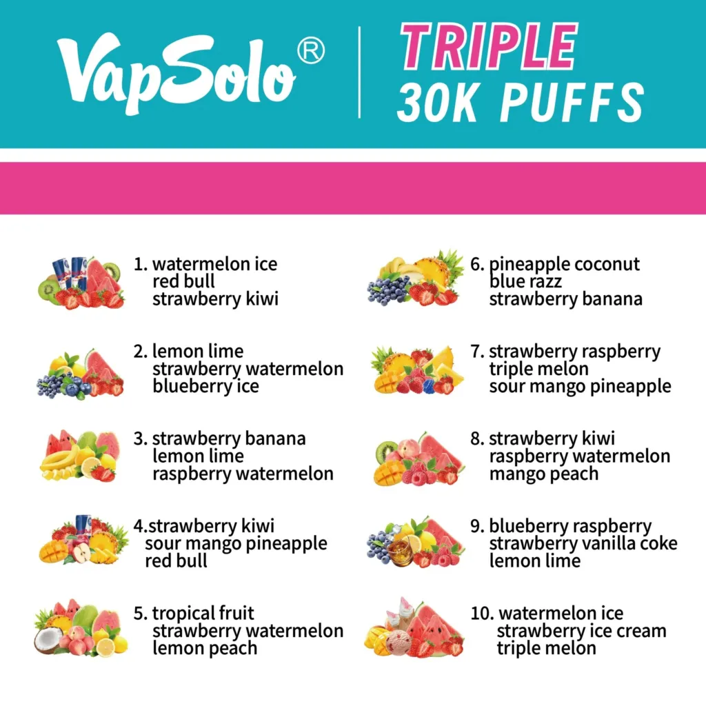 Vapsolo Triple 30000 Puffs Digital Screen 2% 5% Low Strength Rechargeable Disposable Vapes Pen Bulk Buy Wholesale