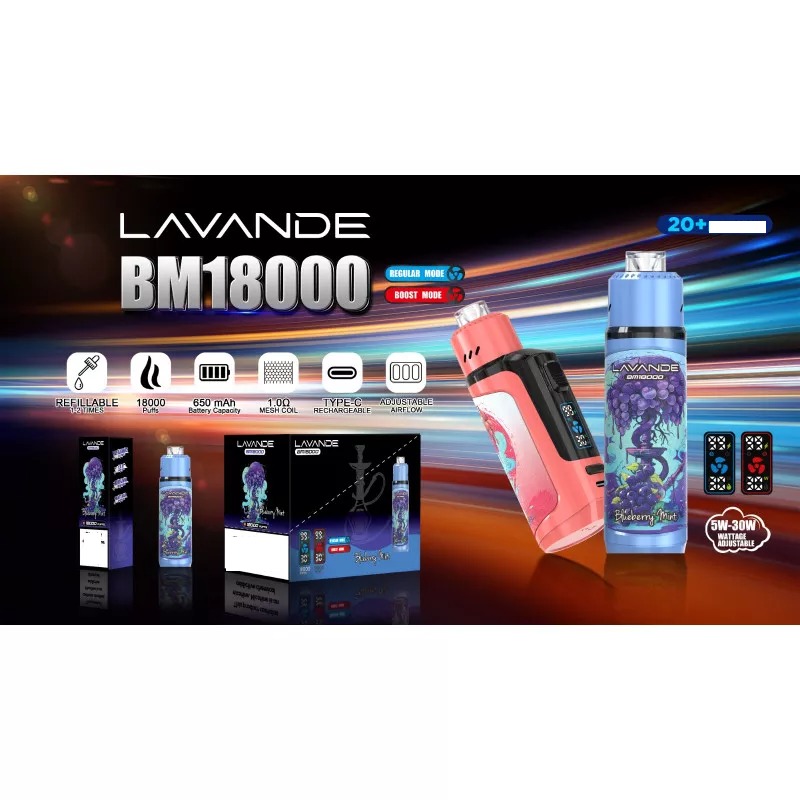 Lavande BM18000 Puffs Digital Screen Low Strength Bulk Buy Rechargeable Disposable Vapes Pen Wholesale