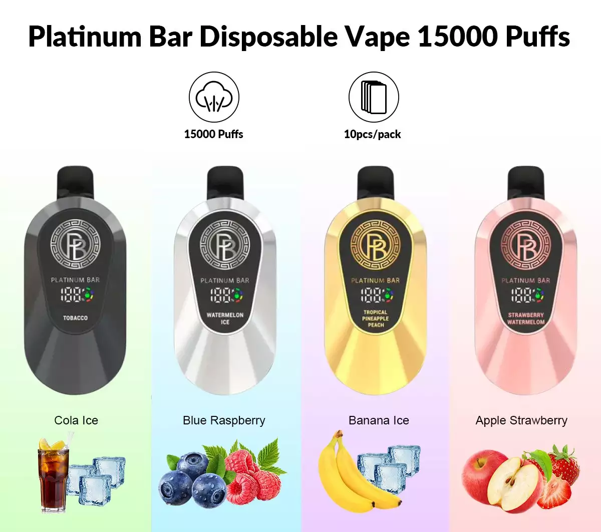 Platinum Bar 15000 Puffs Digital Screen 2% Low Strength Bulk Buy Rechargeable Disposable Vapes Pen Wholesale
