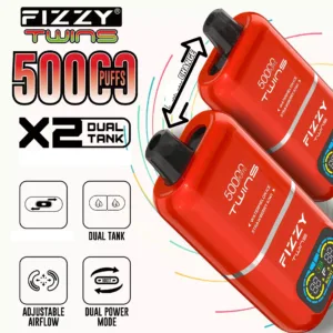 Fizzy Twins 50000 Puffs Dual Tank Double Tastes 12 Colors 2% 5% Low Strength Bulk Buy Rechargeable Disposable Vapes Pen Wholesale