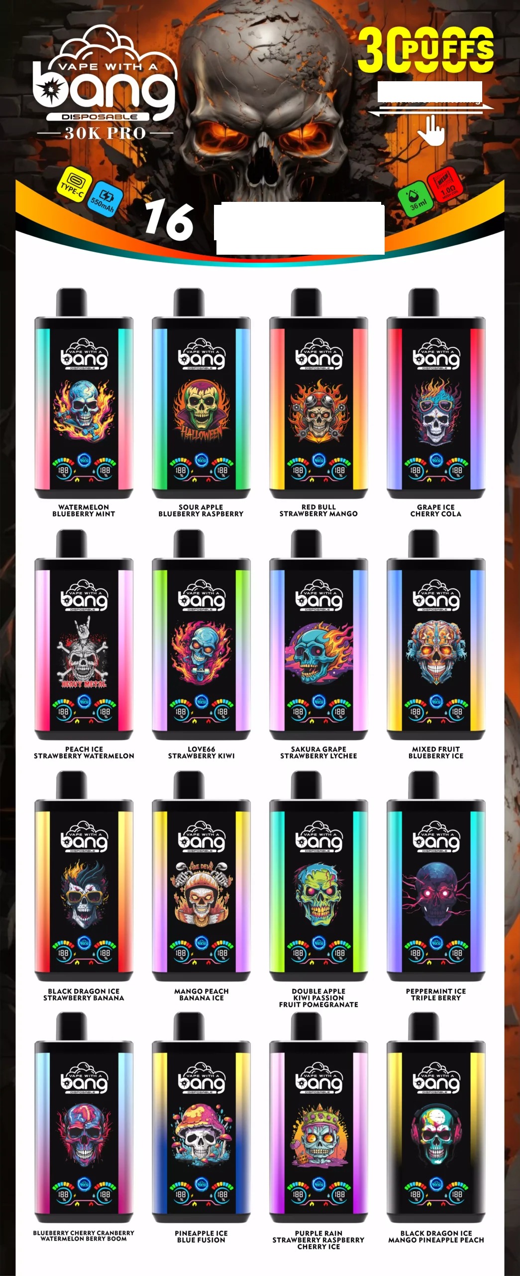 Bang Pro 30000 Puffs Divkāršās Garšas Digitālais Ekrāns 0% 2% 3% 5% Zema Stipruma Lielapjoma Pirkšana Atkārtoti Uzlādējamas Vienreizējās Lietošanas Vapes Pildspalva Vairumtirdzniecība