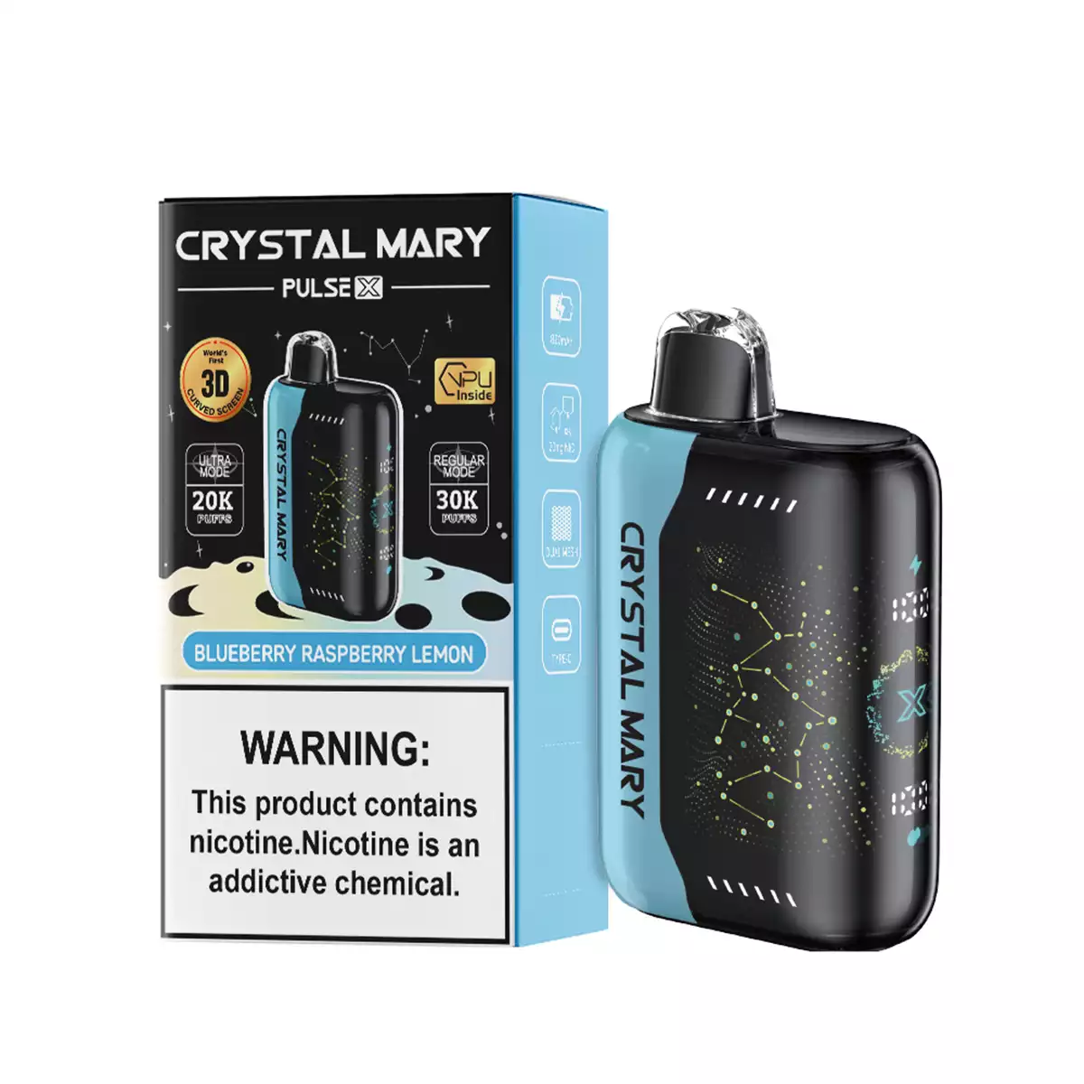 Combines Luscious Blueberry Crystal Mary Pulse X 30K Puffs Disposable Vape  2%