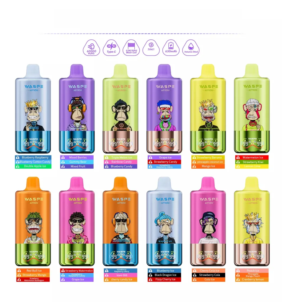 WASPE AIVIOU 60000 Puffs 3 Tastes in 1 LED Ekran 0% 2% 5% Düşük Kalite Toplu Alım Şarj Edilebilir Tek Kullanımlık Vape Kalem Toptan Satış