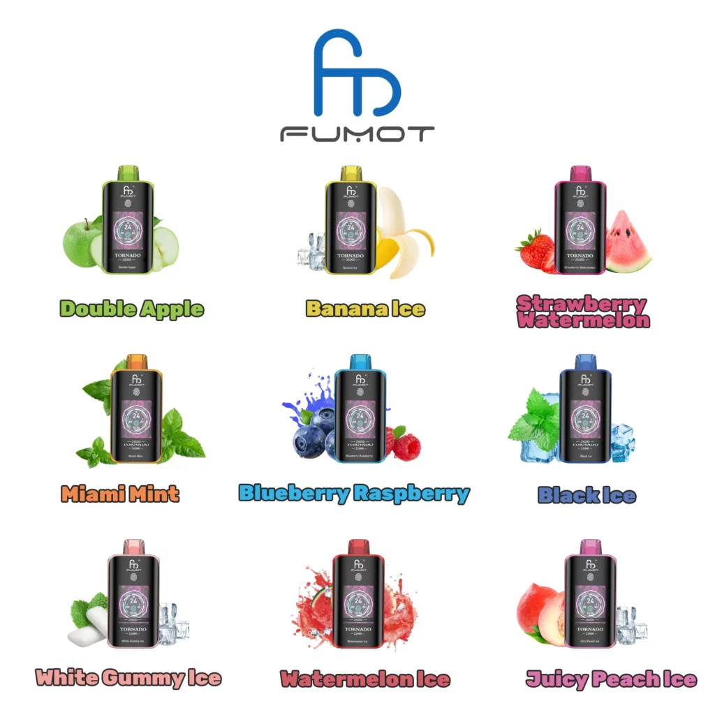 Fumot Tornado 25000 Puffs Display Digital 0% 2% 5% Força Baixa Compra em Massa Vapes Descartáveis Recarregáveis por Atacado