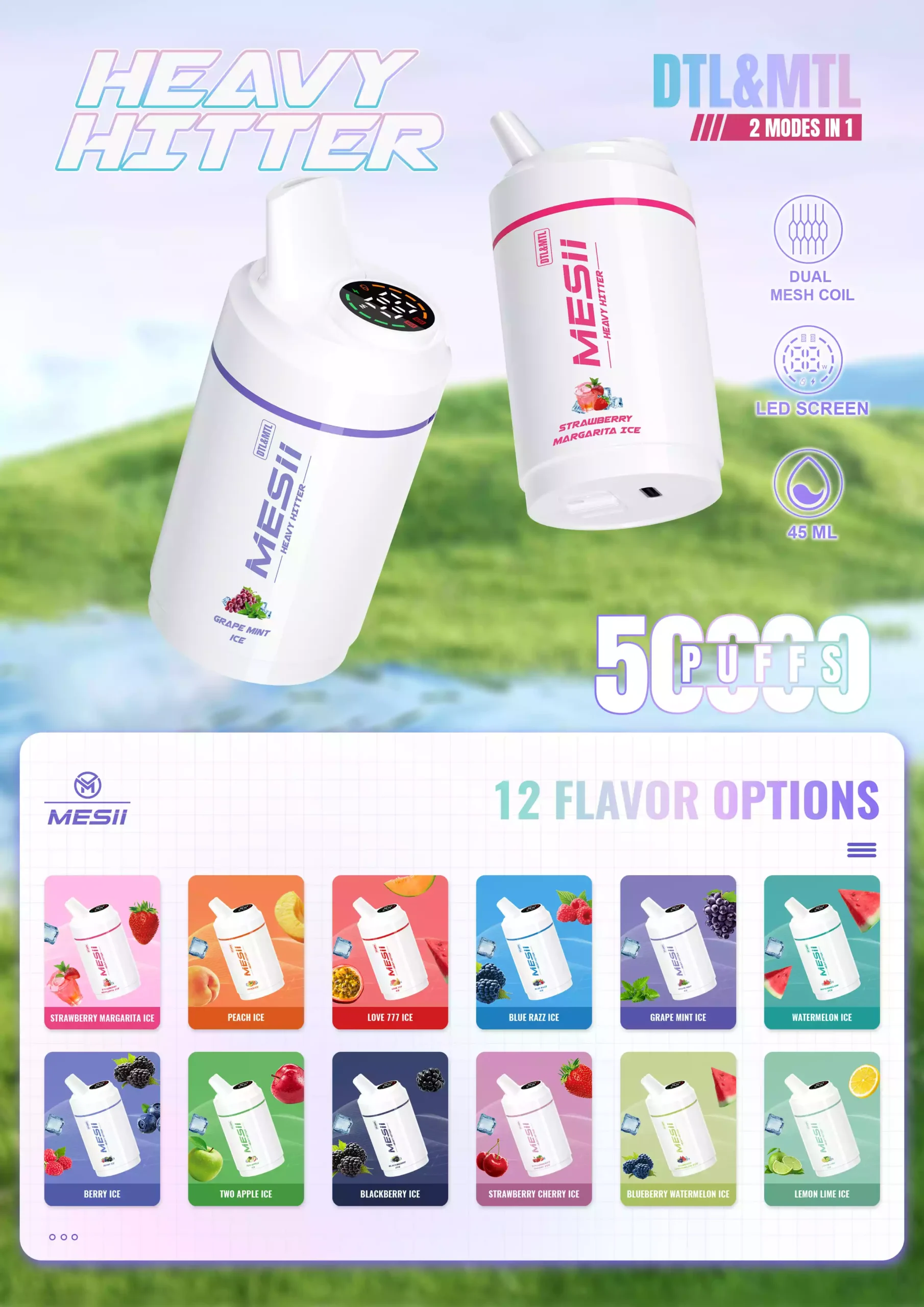 Mesii Shisha Heavy Hitter 50K Puffs DTL și MTL Putere Redusă Cumpărare în Vrac Vape De Unică Folosință Reîncărcabile Originale Vândute en Gros