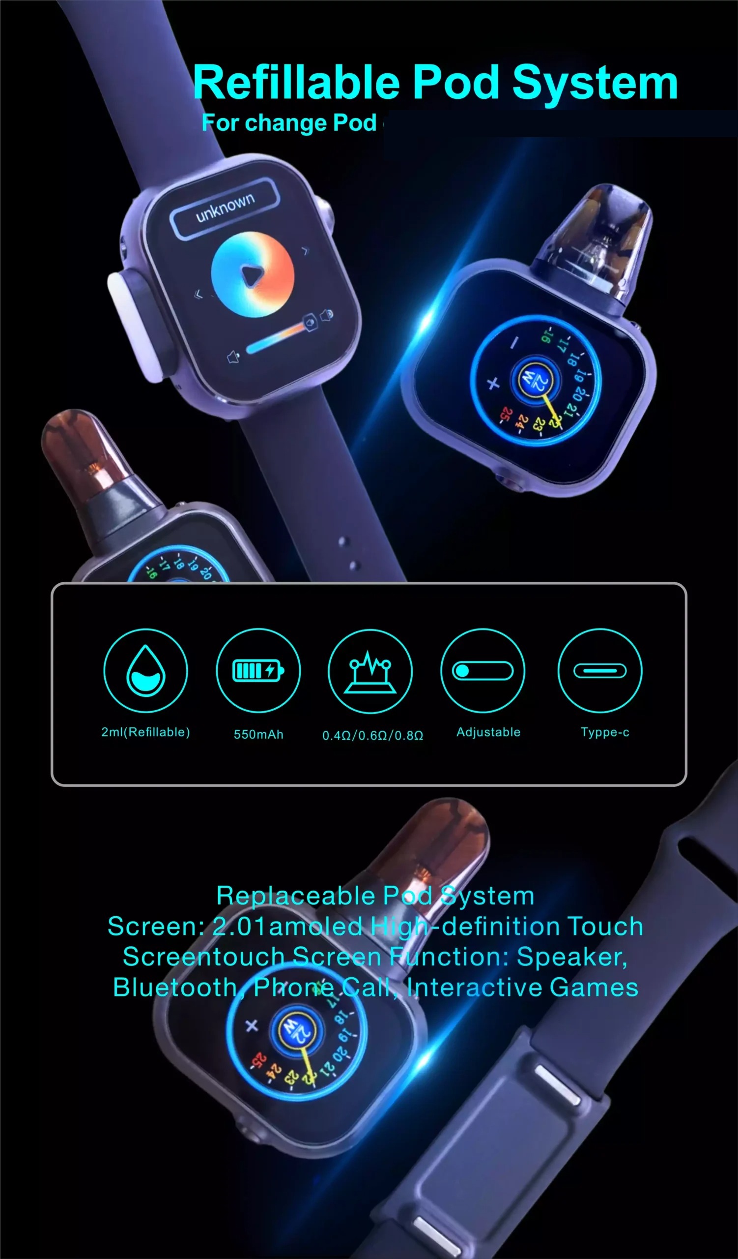 ΒΑΣΥ Sio Pod Οθόνη LED Χαμηλής Αντοχής Πρωτότυπο Αναπλήρωσιμη Vapes Χονδρική Αγορά Μεγάλη Ποσότητα