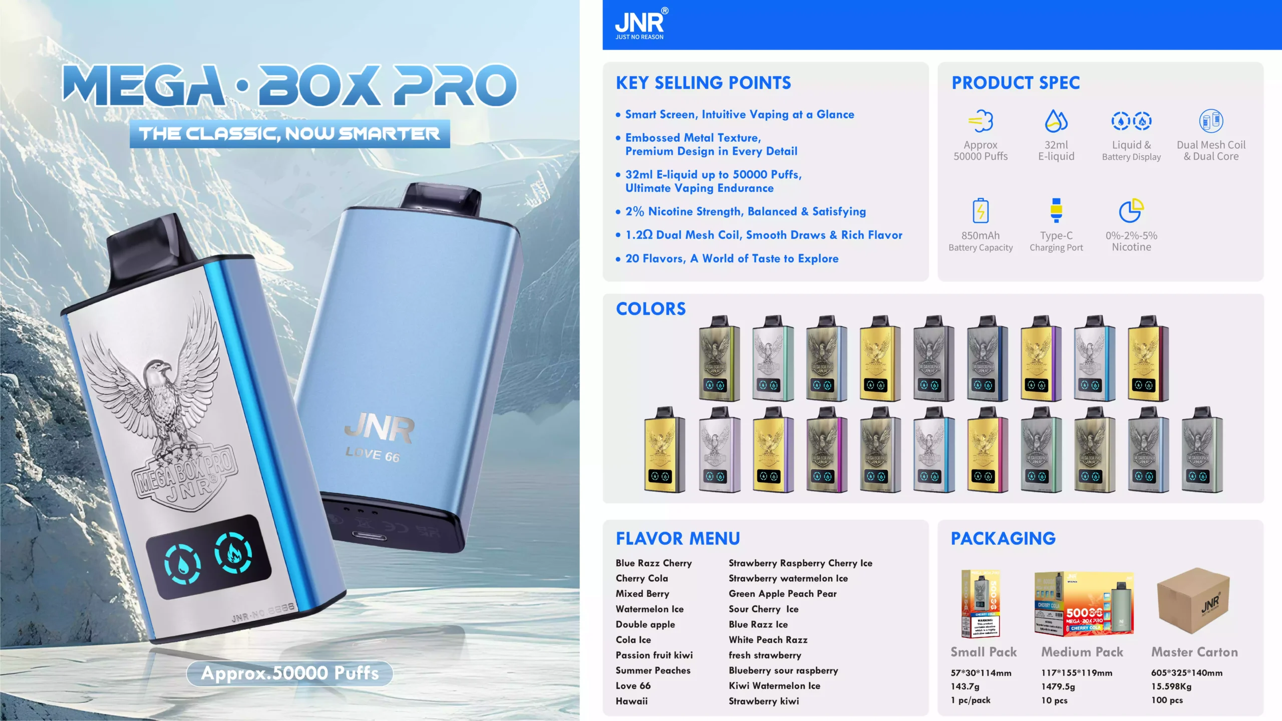 JNR Mega Box Pro 50K Puffs Low Strength Bulk Buy Original Rechargeable Disposable Vapes Wholesale
