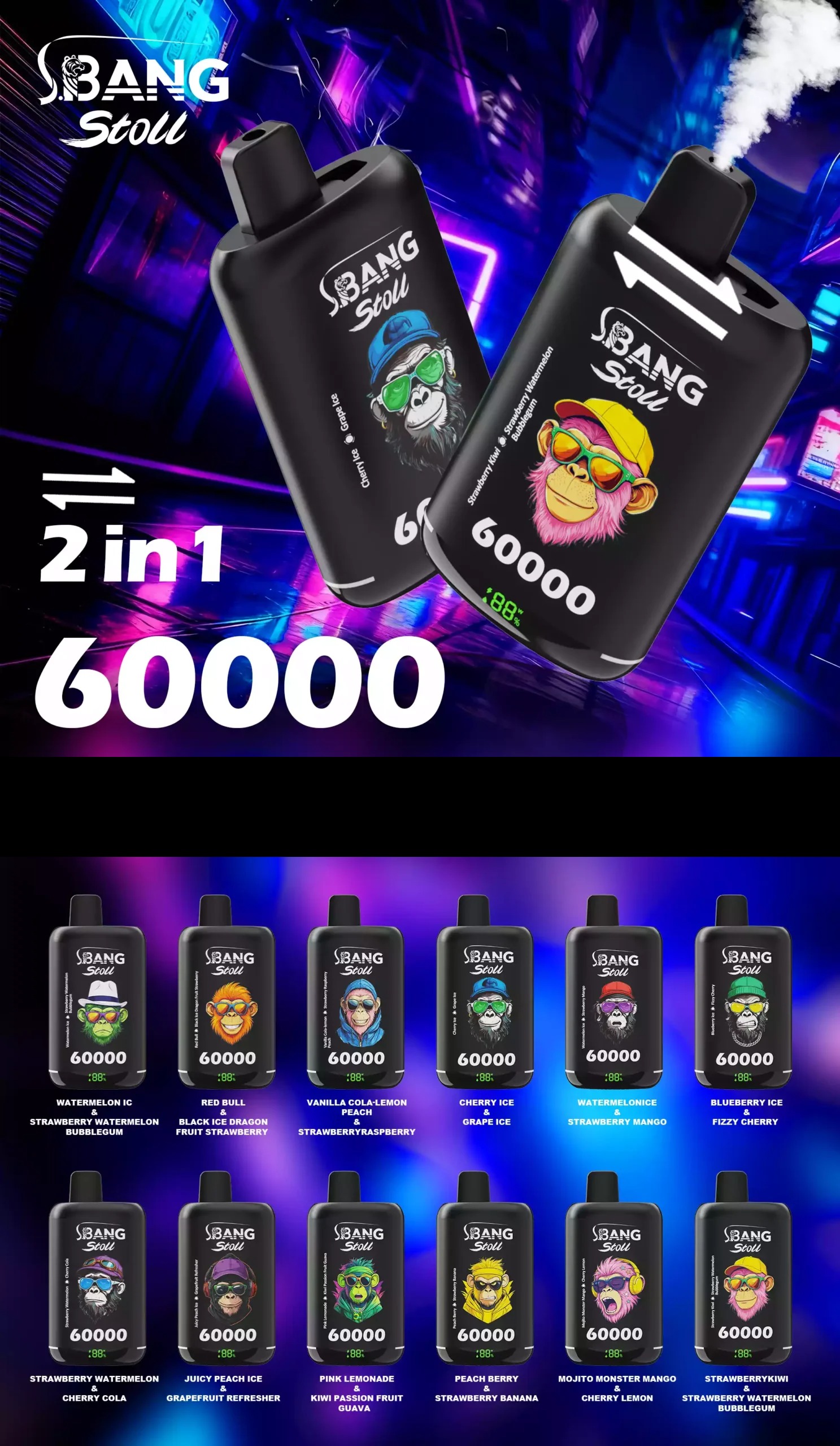 BANG LEADER STOLL 60K Puffs 60000 Disposable Vapes Dual Taste Bulk Buy OEM ODM Service Wholesale