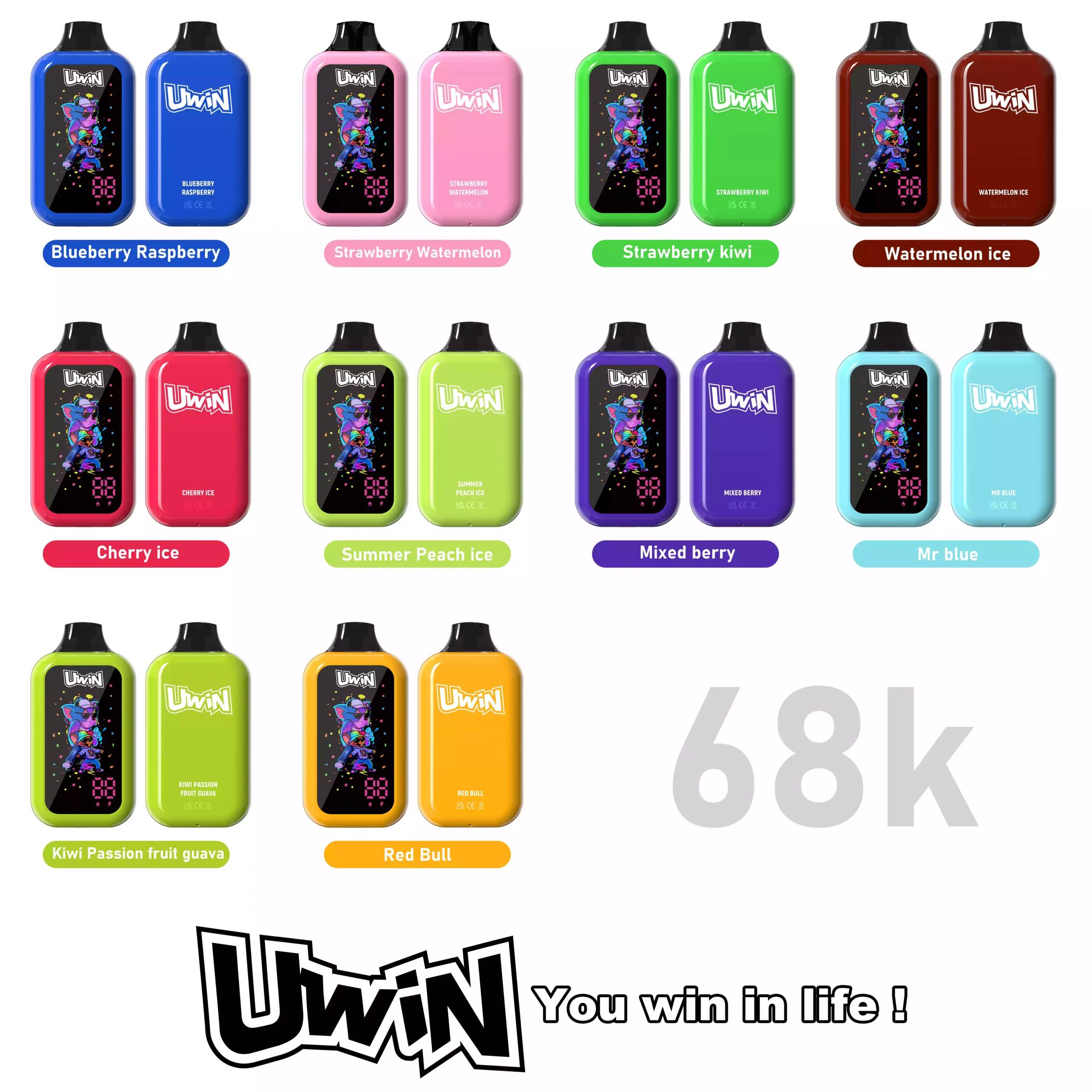 Uwin Digital Box 68K Disposable Vapes 68000 Puffs 0% 2% 3% 5% Wholesale Bulk Buy 10 Pack Random Mixed Ready