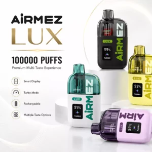 AIRMEZ LUX 100000 Puffs 100K Bulk Buy Disposable Vapes Wholesale Turbo Mode Visible Tank Leak Proof