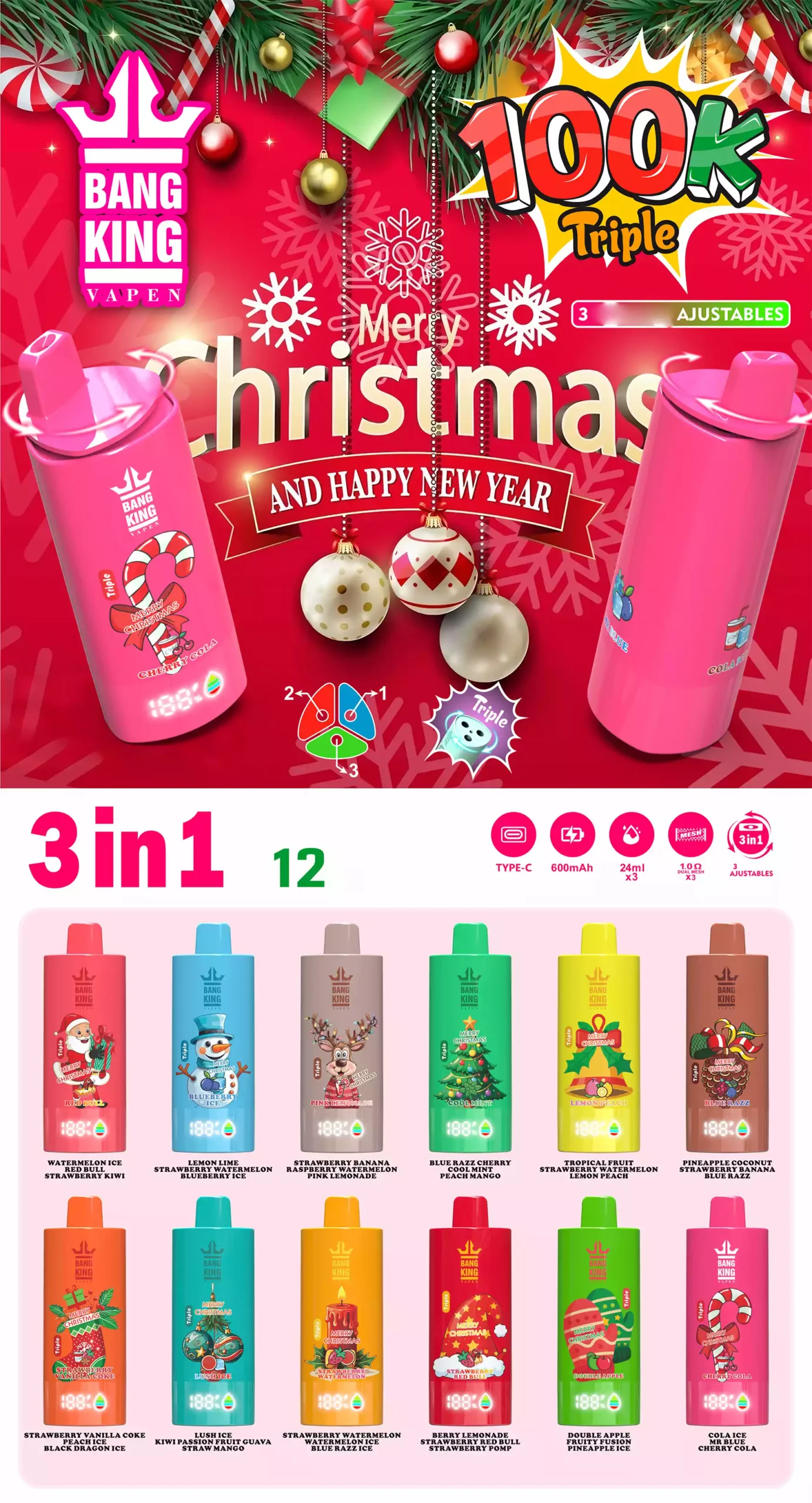 BANG KING 100K 100000 Puffs DSK068 Disposable Vapes Wholesale Bulk Buy Switchable Design Triple Taste Combinations Rechargeable Device