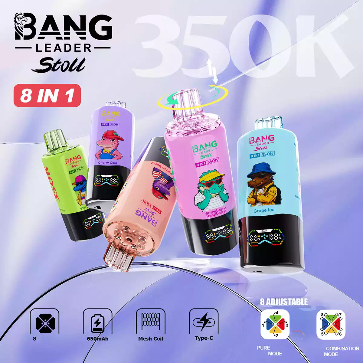 BANG LEADER Stoll 350K 350.000 puffs Wegwerp Vapes Wholesale Bulk Aankoop 8-in-1 Smaakopties Multi-Smaak Rotatiesysteem