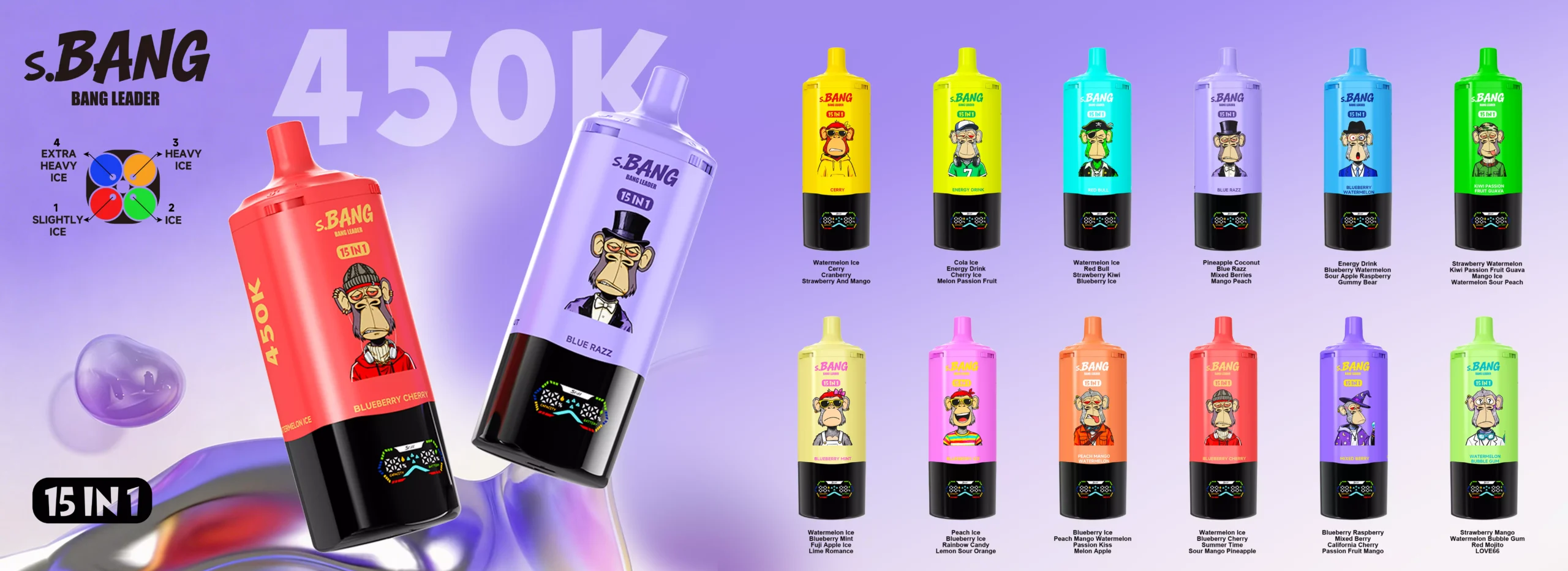 BANG LEADER 450000 bouffées 15 en 1 450K Vapes jetables ajustables Affichage intelligent Achat en gros en vrac