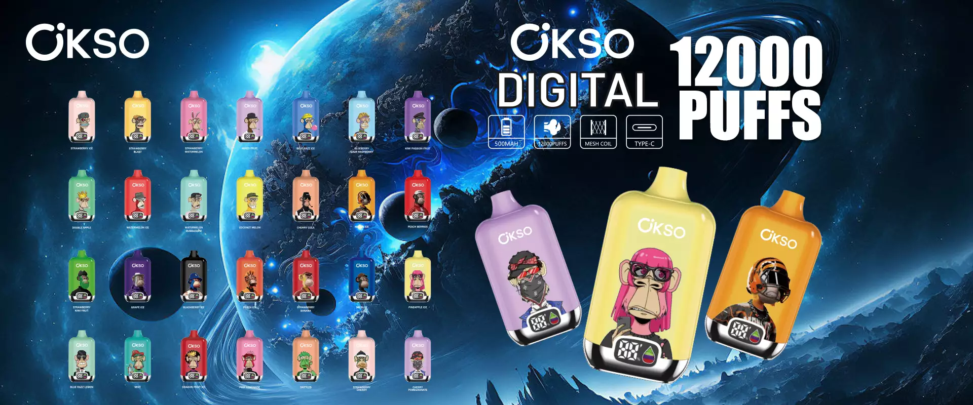 OKSO Digital12000 Puffs 12K Rechargeable Disposable Vapes Wholesale LED Display Bulk Buy