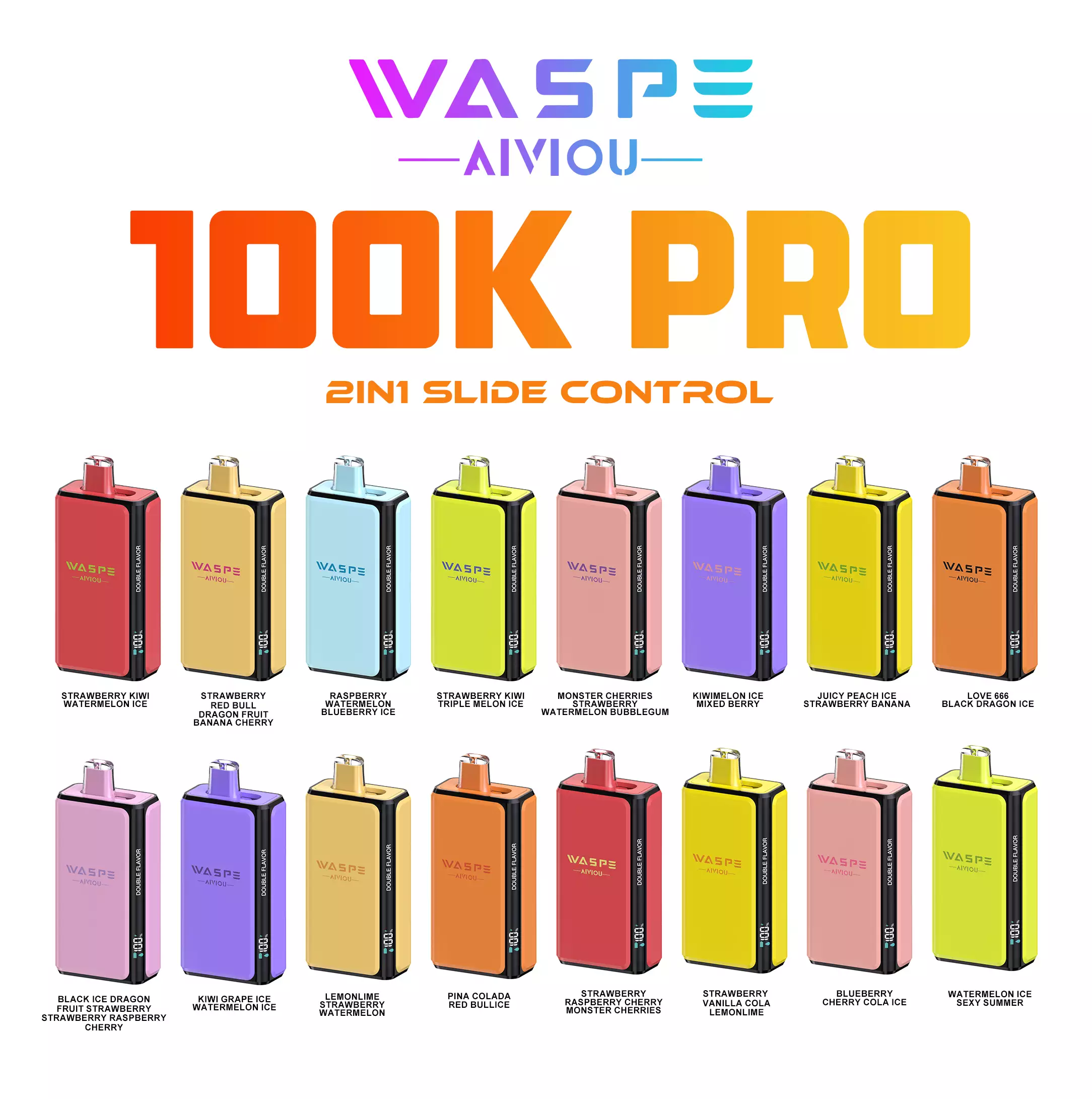 WASPE AIVIOU 100000 Puffs PRO 100K Cumpărare în Vrac Original Vape de Unică Folosință Rechargeable cu Afișaj LED Dublu Gust