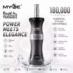 MYDE RANDM PRO 180000 Puffs Shisha 180K Ladattavat Uudelleen Käytettävät Höyrystimet Euroopan Tukku Ostaa Kristalli Kaksinkertainen DTL