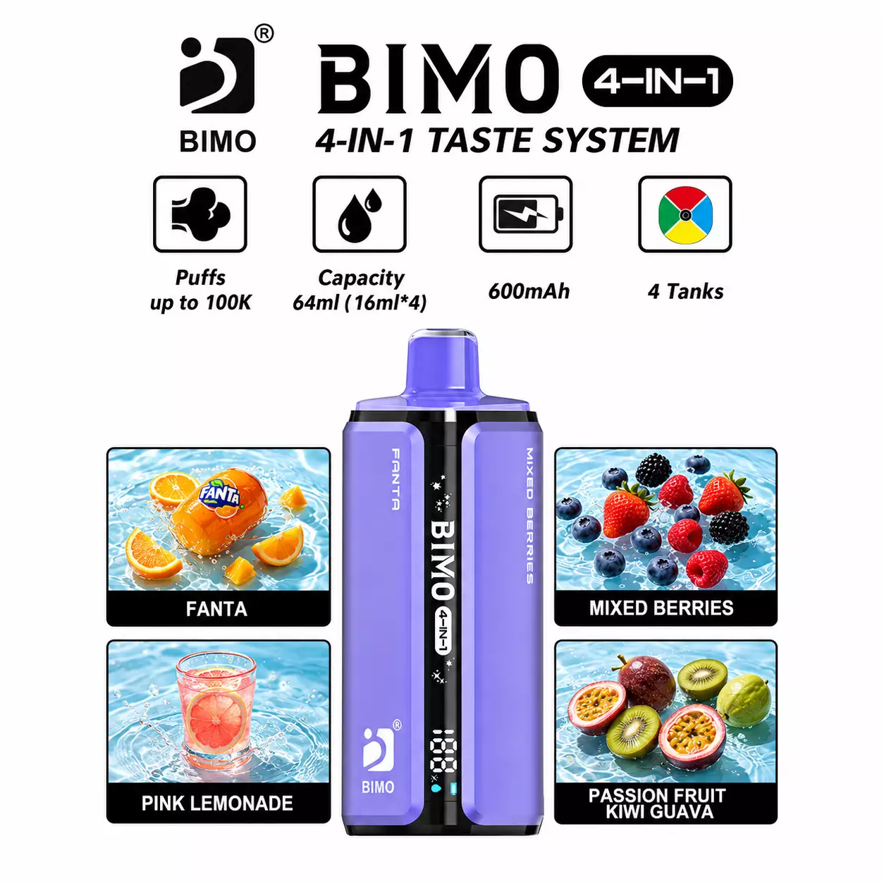 BIMO 4IN1 100000 Puffs 100K Rechargeable Disposable Vapes European Digital Display Wholesale Bulk Buy - Bild 3