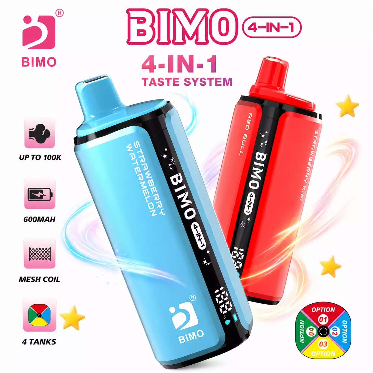 BIMO 4IN1 100000 Puffs 100K Rechargeable Disposable Vapes Europeiskt Digitalt Display Grossist Bulk Köp