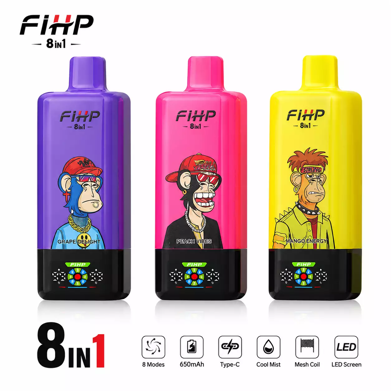 FIHP 8IN1 200000 Puffs 200K Großhandel Aufladbare Einweg-Vapes LED-Bildschirm Einstellbare Geschmacksrichtungen Großkauf