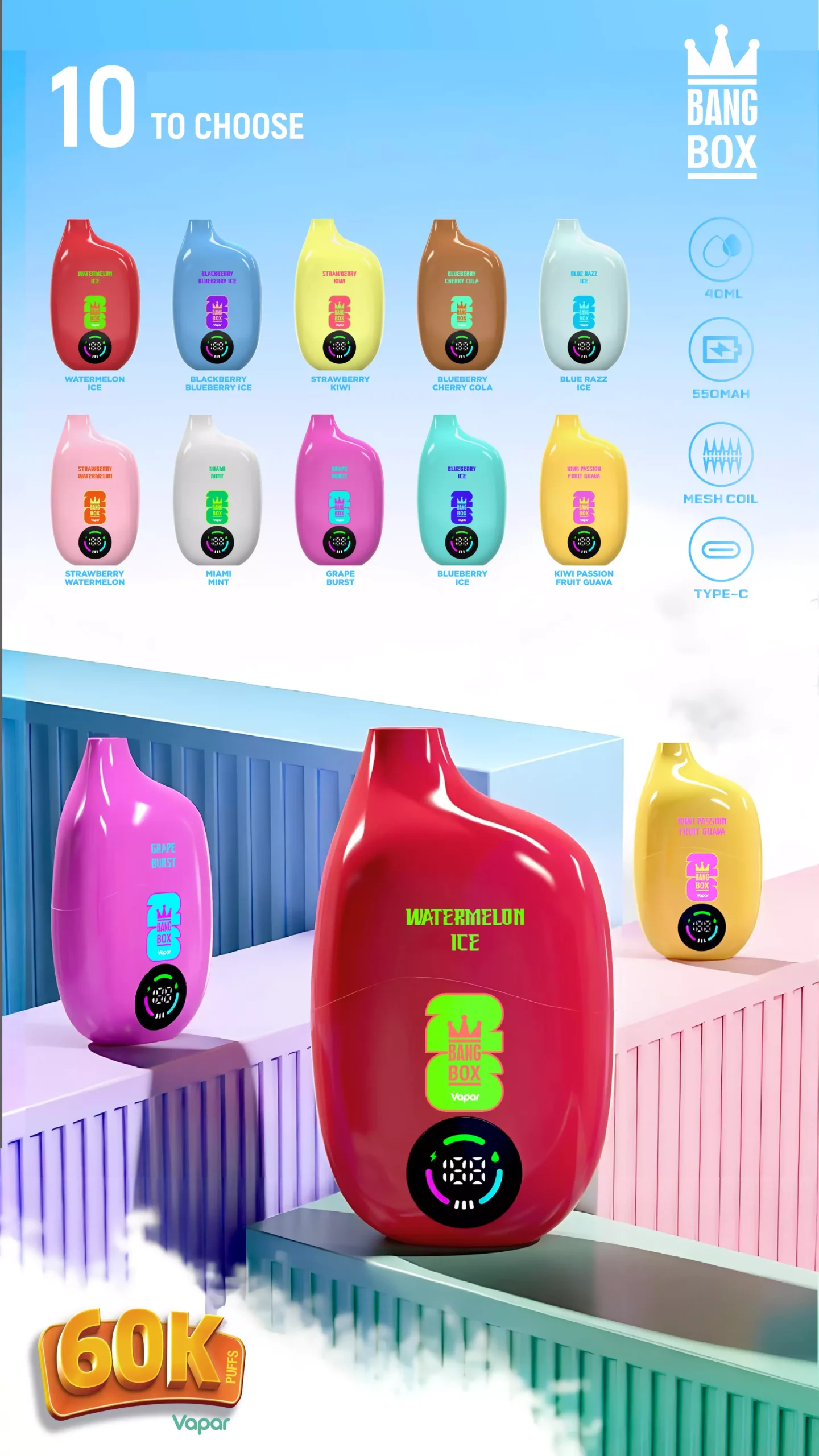 BANG BOX Q10 60K 60000 puffs rechargeable disposable vape with smart display