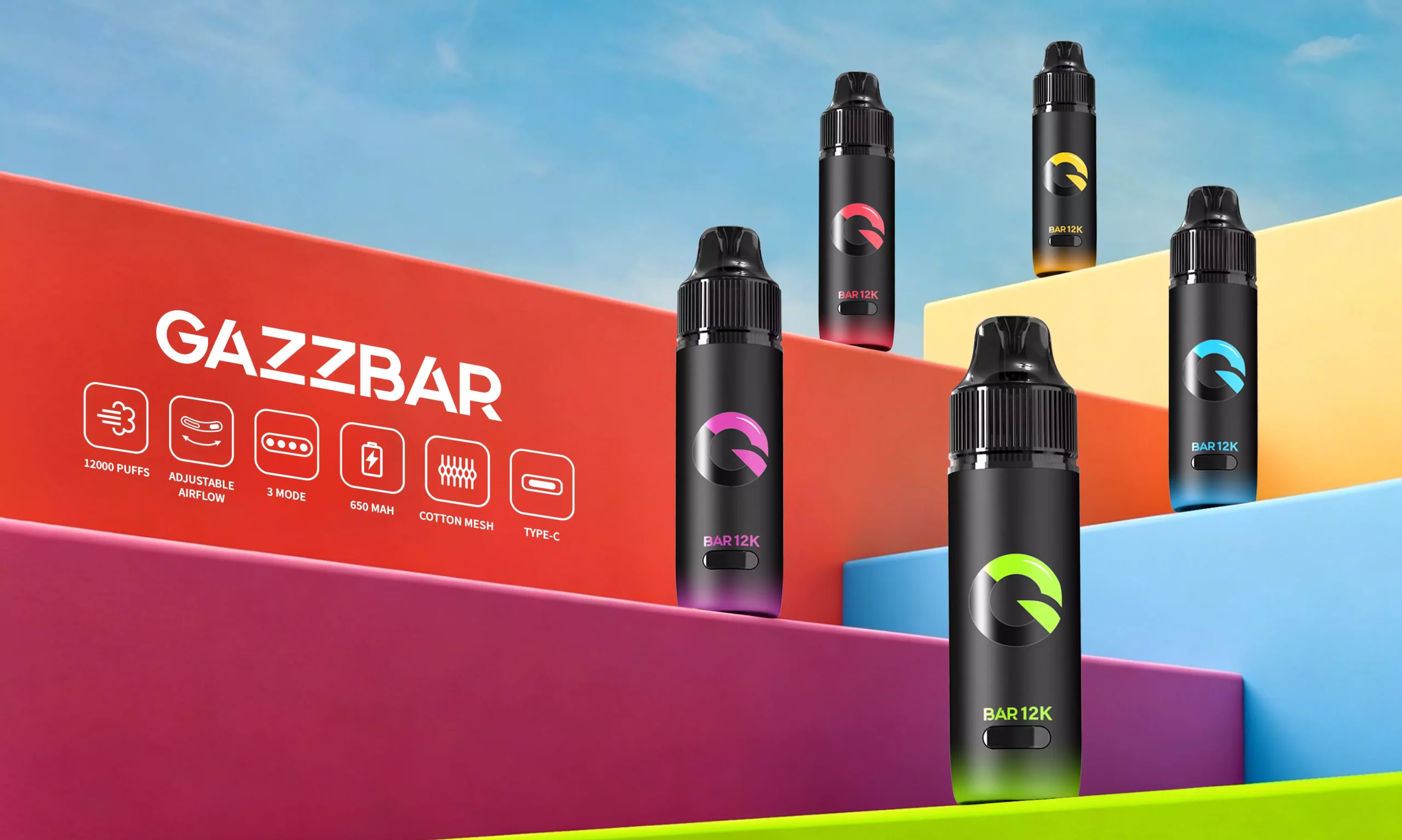 GAZZBAR 12000 затяжек 12K оптовые перезаряжаемые одноразовые вейпы европейские 20ML сетчатая катушка оптовая покупка