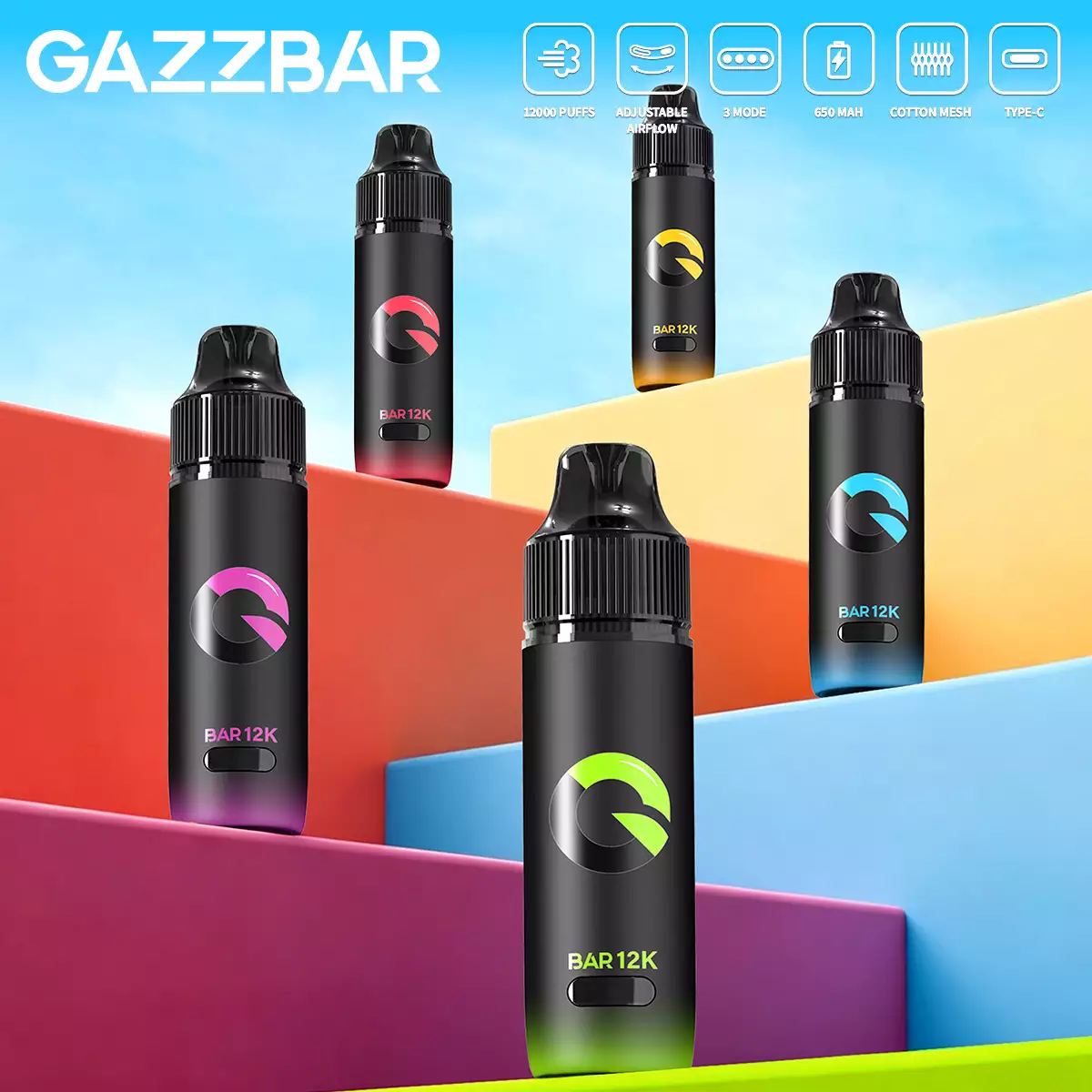 GAZZBAR 12000 Puffs 12K Wholesale Rechargeable Disposable Vapes European Mesh Coil Bulk Buy — изображение 8