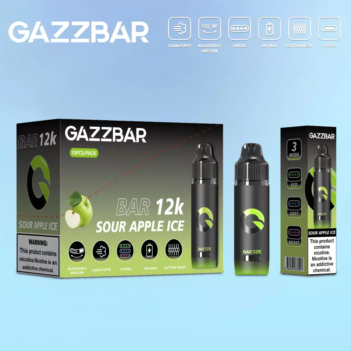 GAZZBAR 12000 Puffs 12K Wholesale Rechargeable Disposable Vapes European Mesh Coil Bulk Buy — изображение 7
