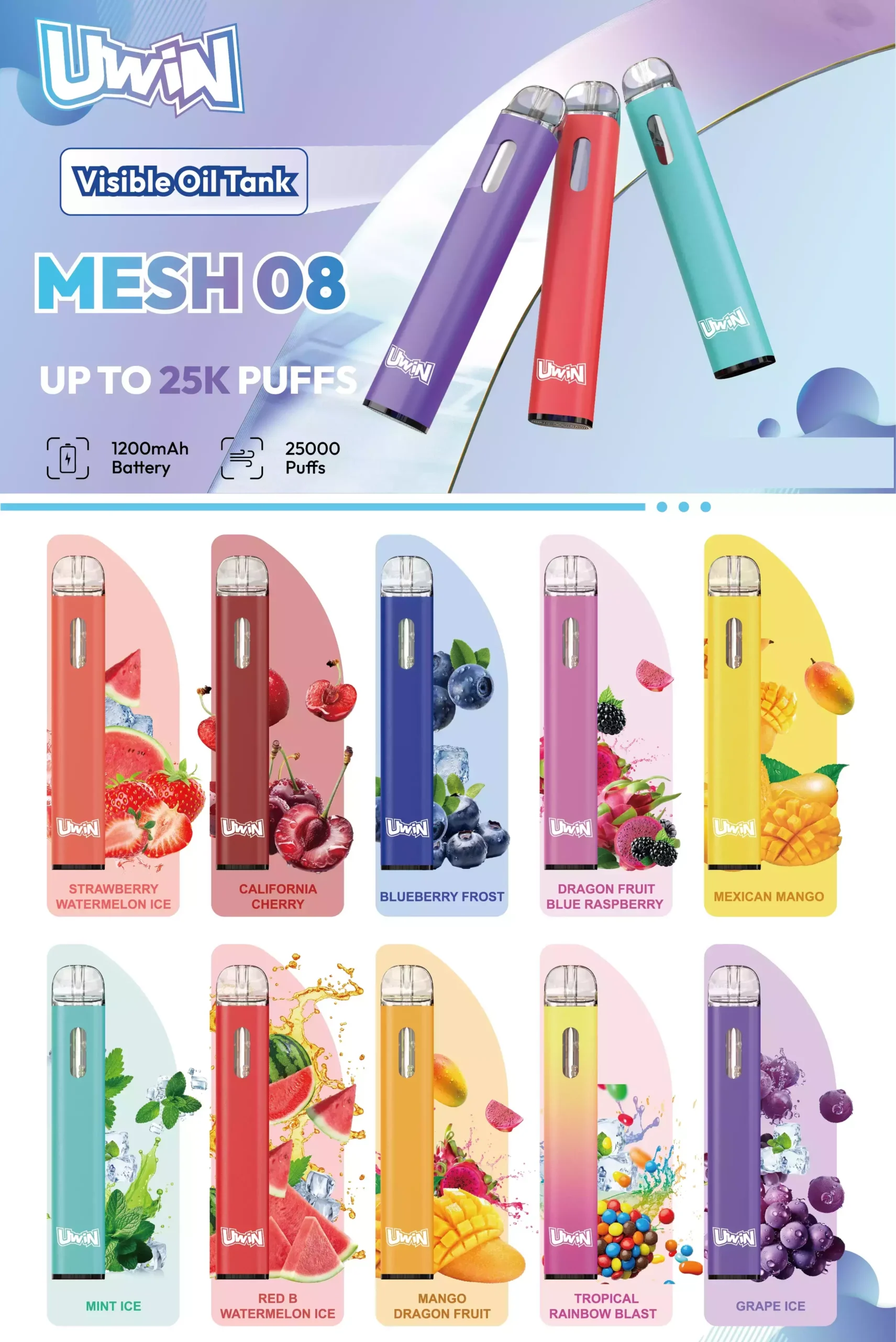 UWIN MESH 08 25000 Puffs 25K Disposable Vapes Rechargeable Mesh Coil Wholesale Bulk Buy