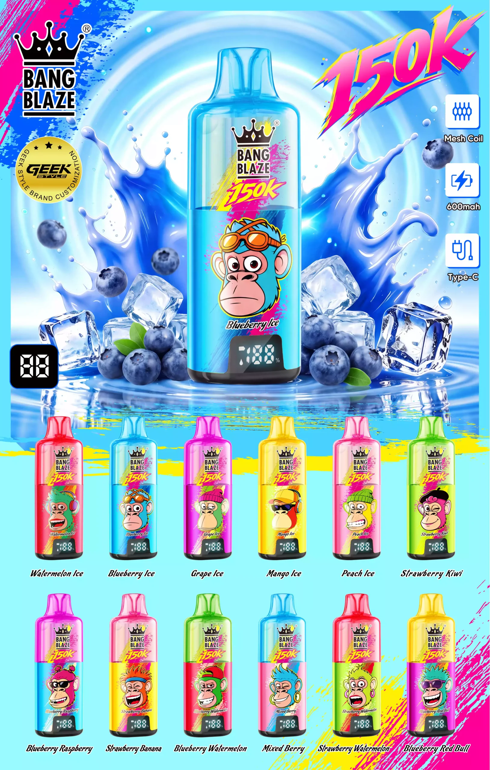 BANG BLAZE 150000 Puffs 150K Rechargeable Disposable Vapes Professional Wholesale Bulk Buy Digital Display