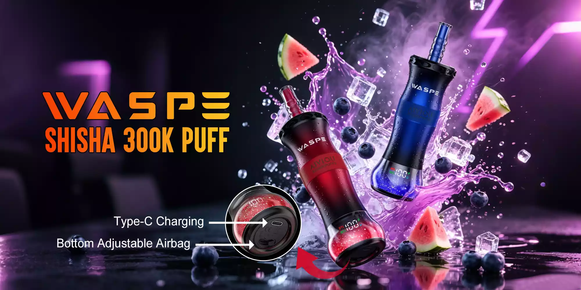WASPE AIVIOU SHISHA HOOKAH 300000 Puffs 300K Rechargeable Disposable Vapes European Wholesale Bulk Buy Mesh Coil LED Display