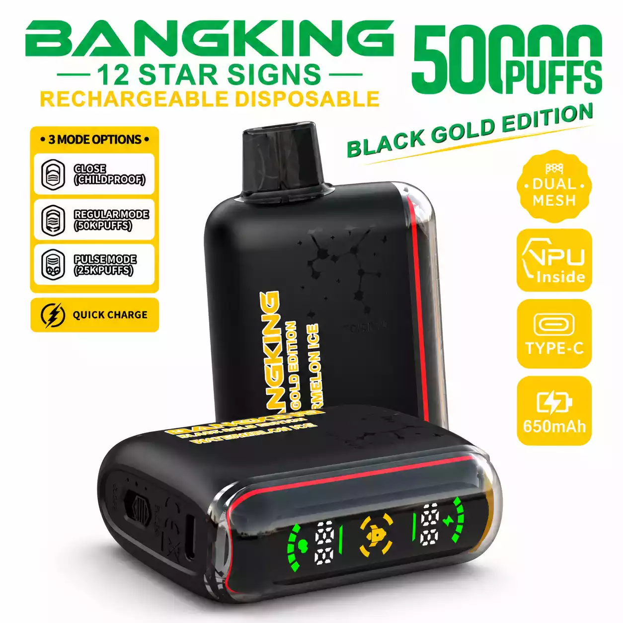 BANG KING 50000 Tiri DSK089 50K Vape Monouso Ricaricabili Dual Mesh Smart Screen Vendita All'ingrosso