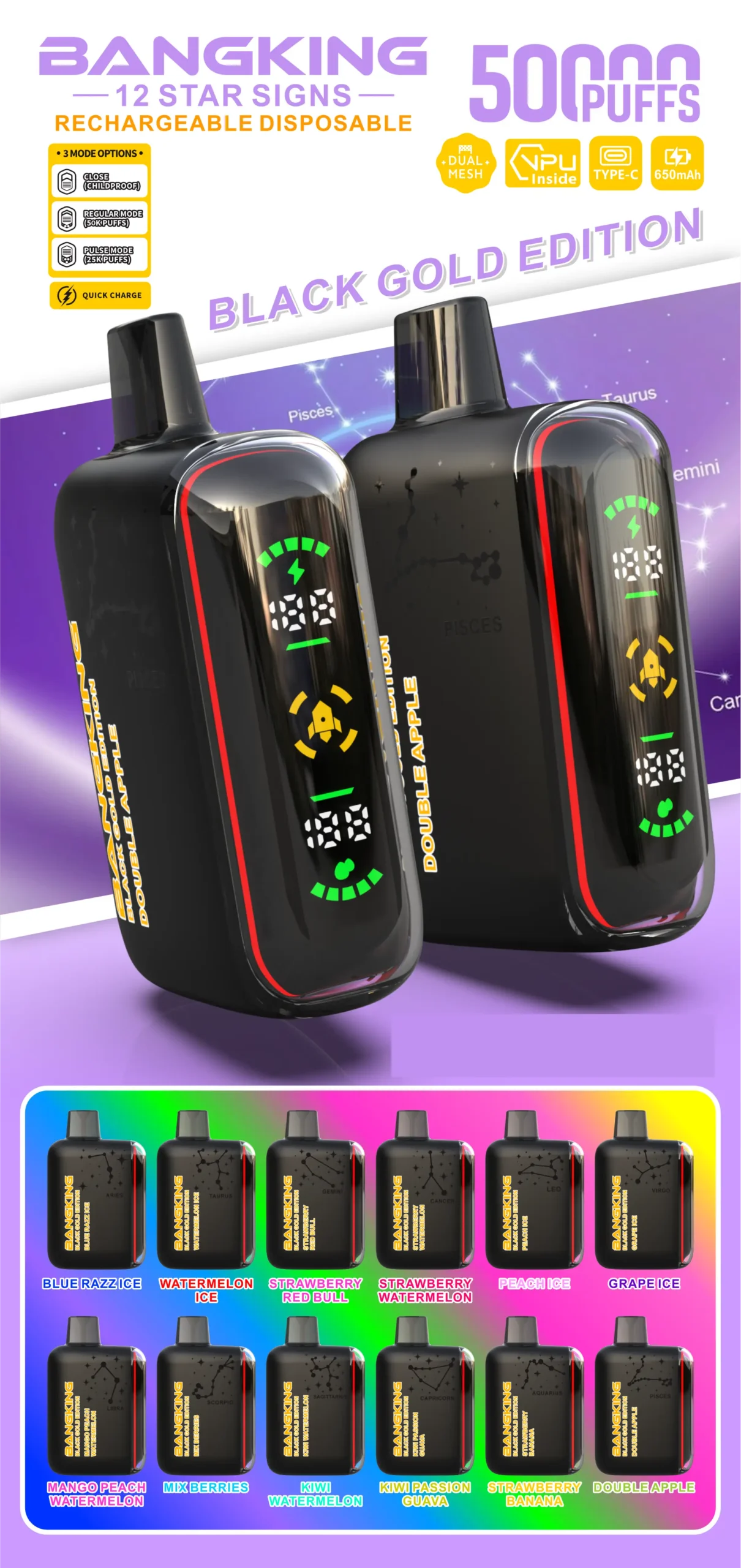 BANG KING 50000 Tiri DSK089 50K Vape Monouso Ricaricabili Dual Mesh Smart Screen Vendita All'ingrosso
